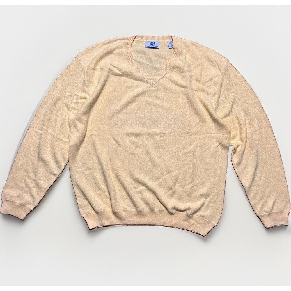 J.Press Pima Cotton V-Neck Knit Pullover Sweater Mens Yellow Size Large Preppy